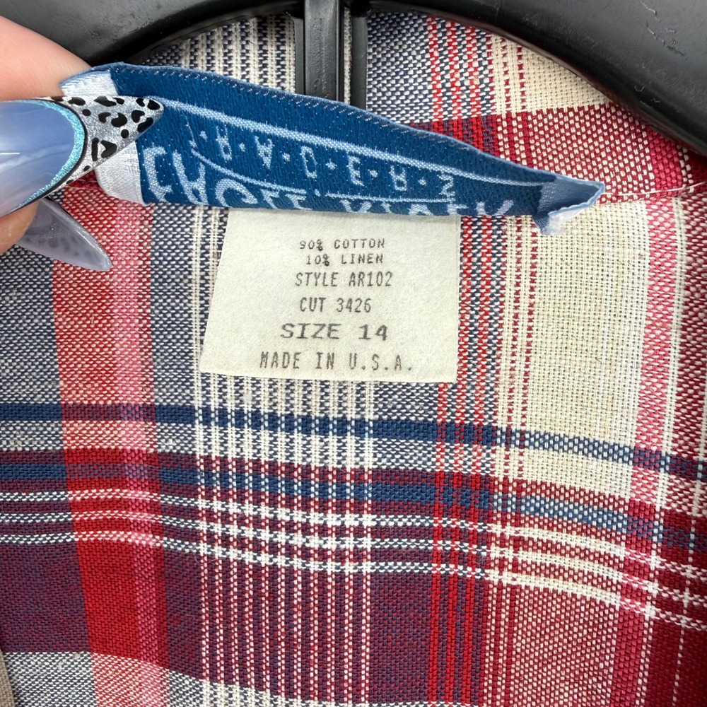 Eagle River Traders Blazer Wmn 14 Red Plaid Cotton Linenโ Single Button USA Made - Picture 5 of 14